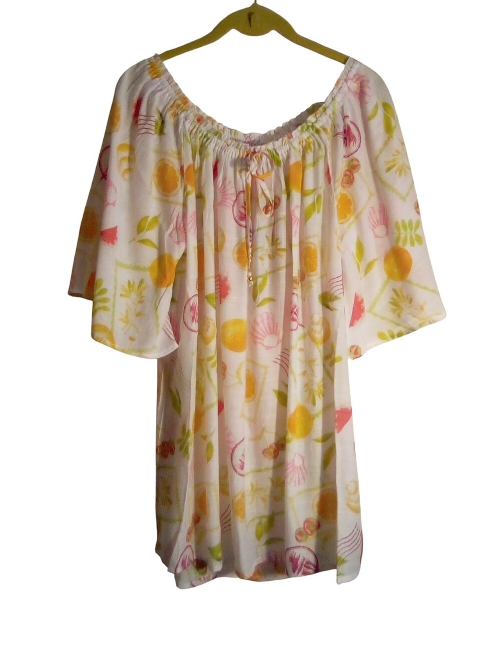 Cabana Fashions Blouse Coverup 1X Sheer Lightweight Pullover Fruit Shell Design